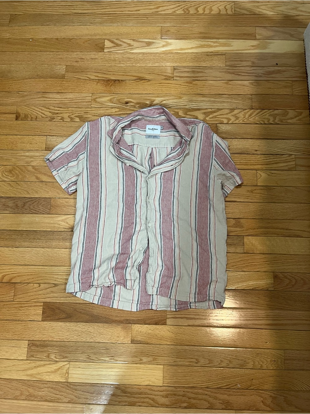Goodfellow & Co Striped Short-Sleeve Button-Down - Cream & Dusty Rose
